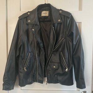Women's Classic Black Leather Jacket Korean K-pop brand LuvLuv